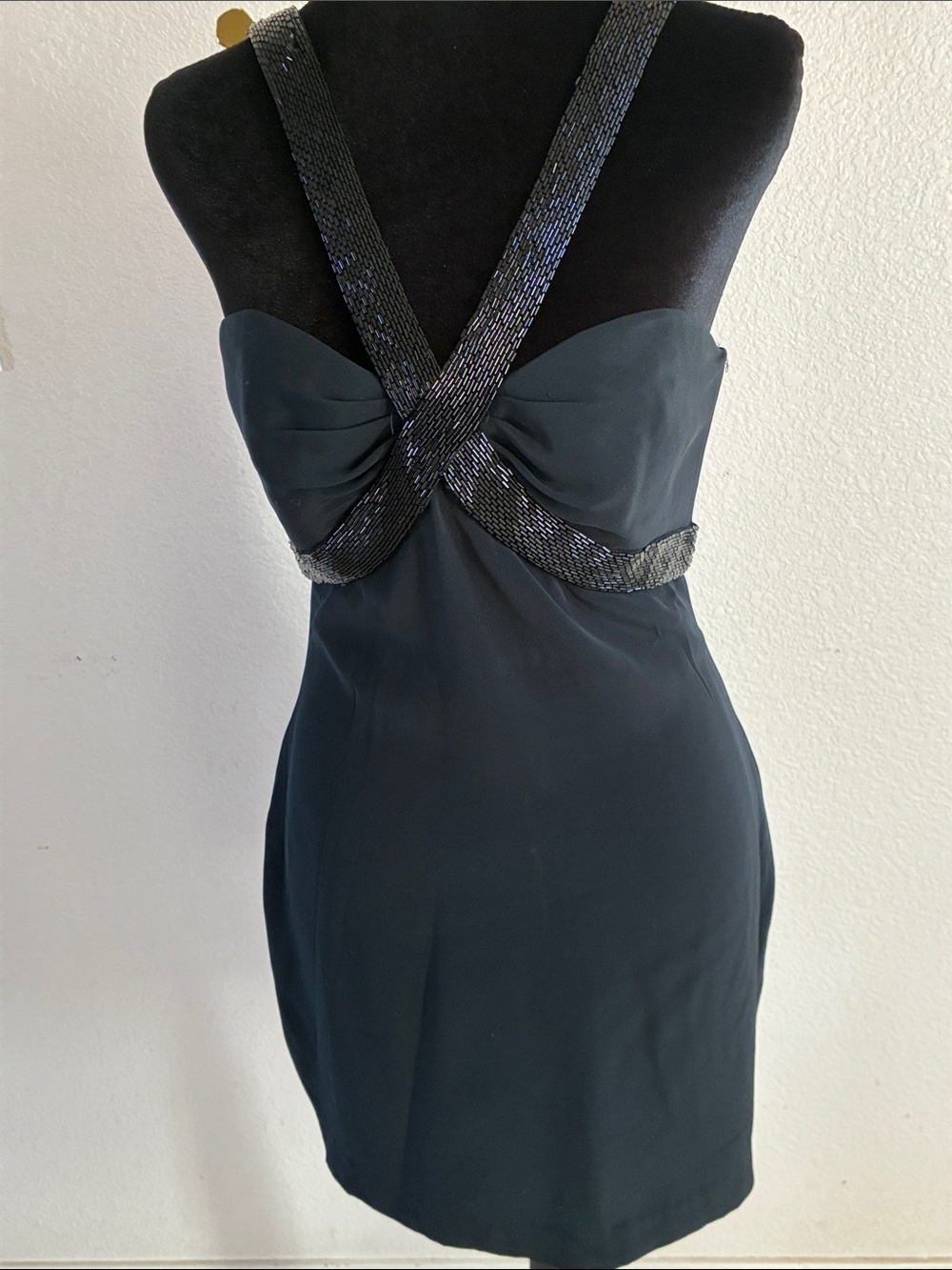 Niteline Black Mini Dress with Sequin Cross Straps